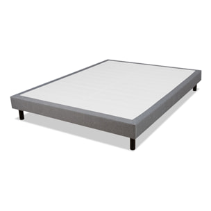 Sommier Tapissier Clémence en Kit, Tissu Gris, Lattes Bois, Soutien Ferme, Montage Rapide