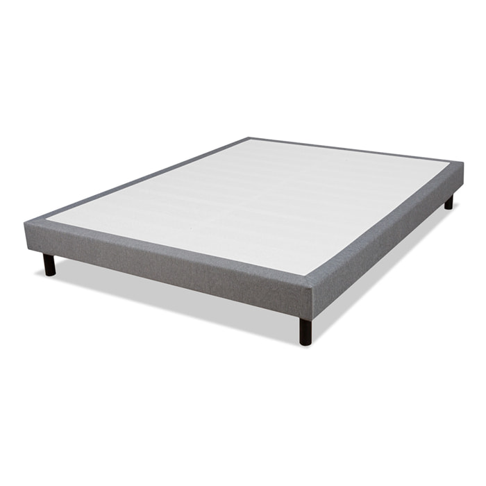 Sommier Tapissier Clémence en Kit, Tissu Gris, Lattes Bois, Soutien Ferme, Montage Rapide