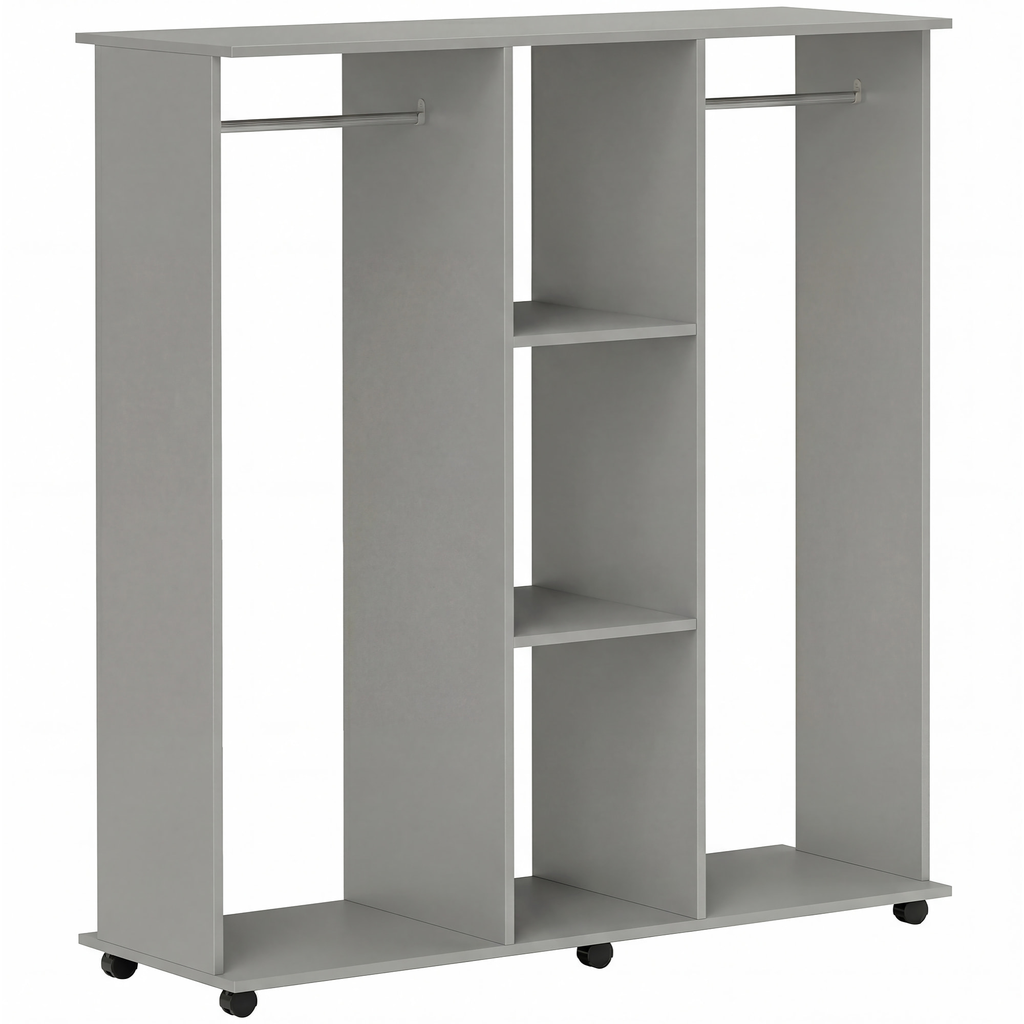 Armoire penderie meuble de rangement mobile 6 roulettes 120L x 40l x 128H cm panneaux de particules aspect bois gris