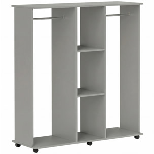 Armoire penderie meuble de rangement mobile 6 roulettes 120L x 40l x 128H cm panneaux de particules aspect bois gris
