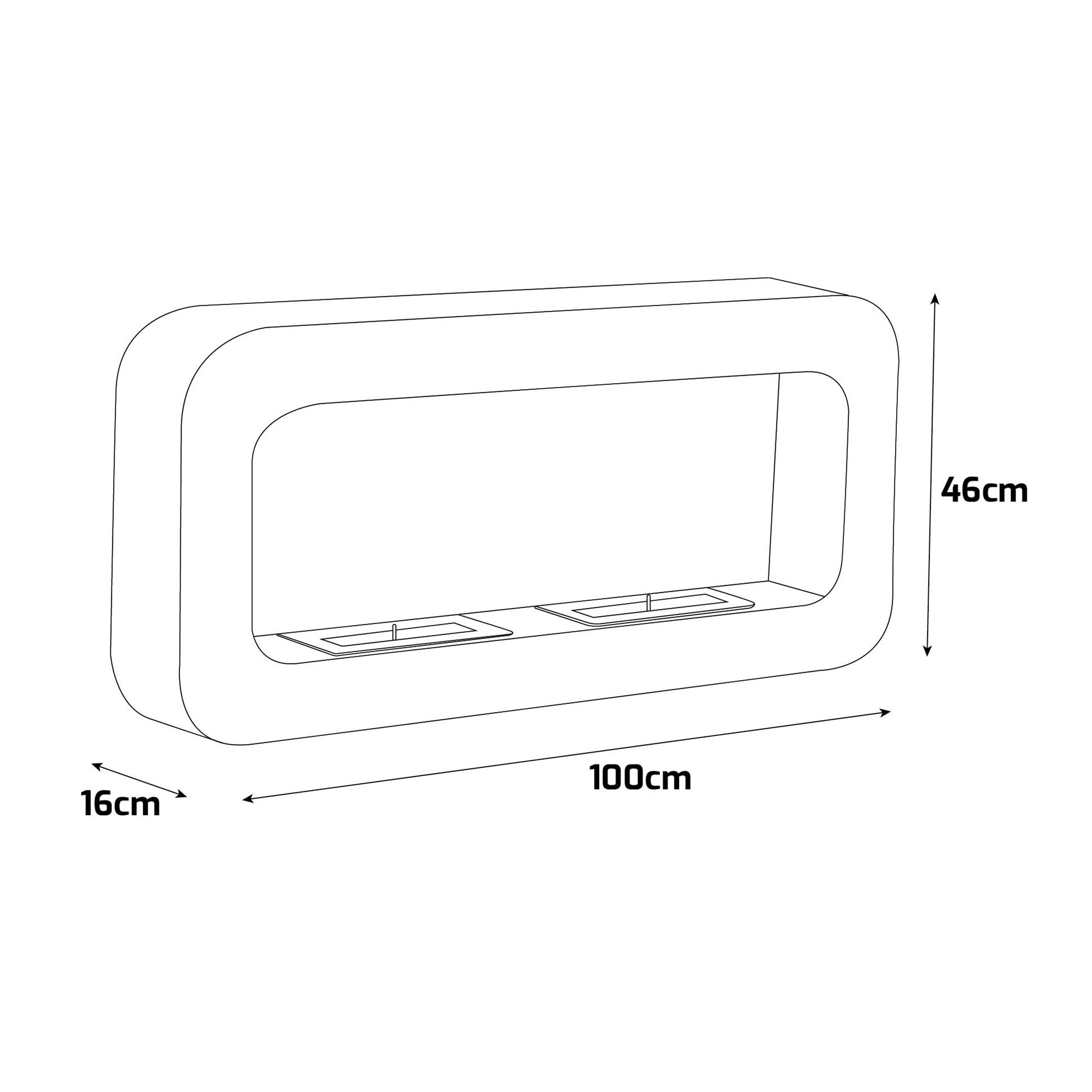 Flavia - Camino a Bioetanolo da Parete 100x46x16 cm con 2 Bruciatori 3 Litri Nero