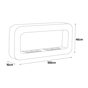 Flavia - Camino a Bioetanolo da Parete 100x46x16 cm con 2 Bruciatori 3 Litri Nero