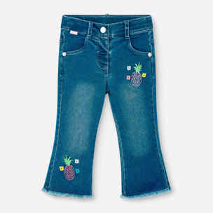 PantalÃ³n denim niÃ±a, algodÃ³n estampado, azul