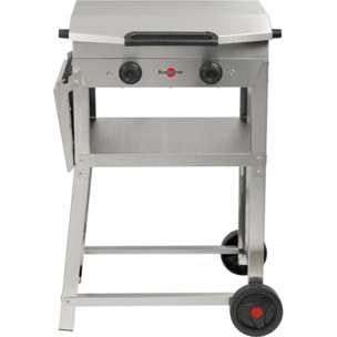 Plancha électrique KRAMPOUZ KOMBI DOUBLE inox sur chariot, 60x40 cm avec capot
