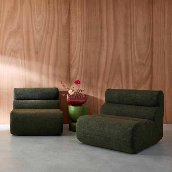 Lot de 2 chauffeuses bouclette texturée kaki 1 place - L 81 x P 99 x H 75cm - Nova