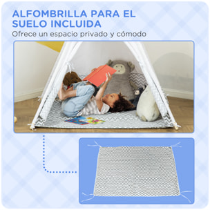 Tienda de Campaña para Niños de +3 Años Tipi Infantil de Madera Portátil con Ventana Colchoneta y Bolsa de Transporte para Interiores y Exteriores 120x120x155 cm Gris