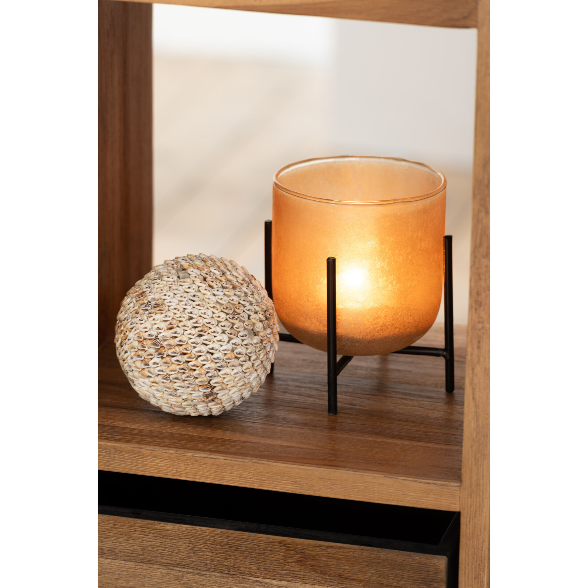 J-Line photophore Astor Sur Pied - verre/métal - ambre - small