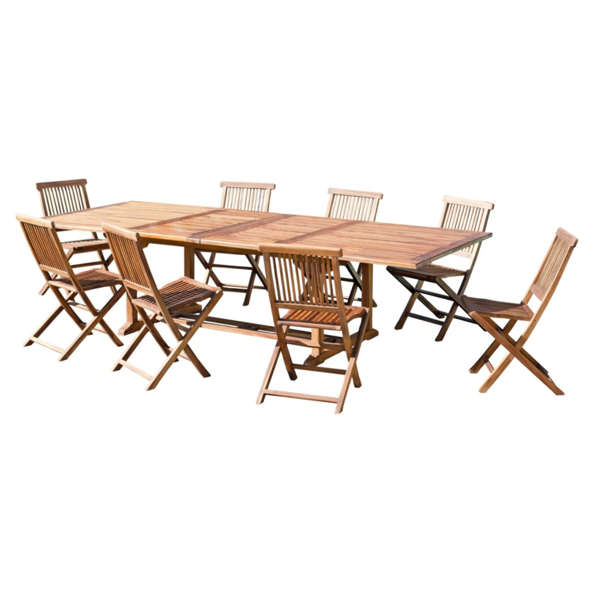 MAEVA - SALON DE JARDIN EN BOIS TECK 10/12 pers - 1 Table rectangulaire extensible 200/300*120 cm et 8 chaises
