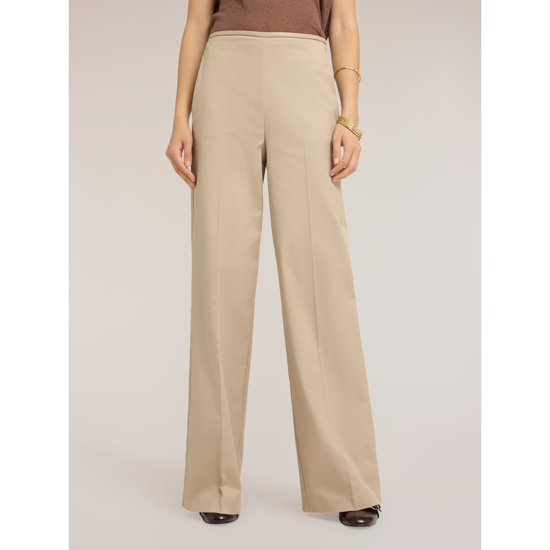Motivi - Pantaloni palazzo in gabardina con piega stirata - Beige