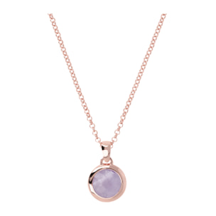 Collana Short Catena Rolo con Pendente Tondo in Pietra Naturale Sfaccettata Ametista Viola