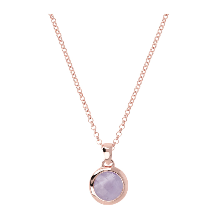 Collana Short Catena Rolo con Pendente Tondo in Pietra Naturale Sfaccettata Ametista Viola