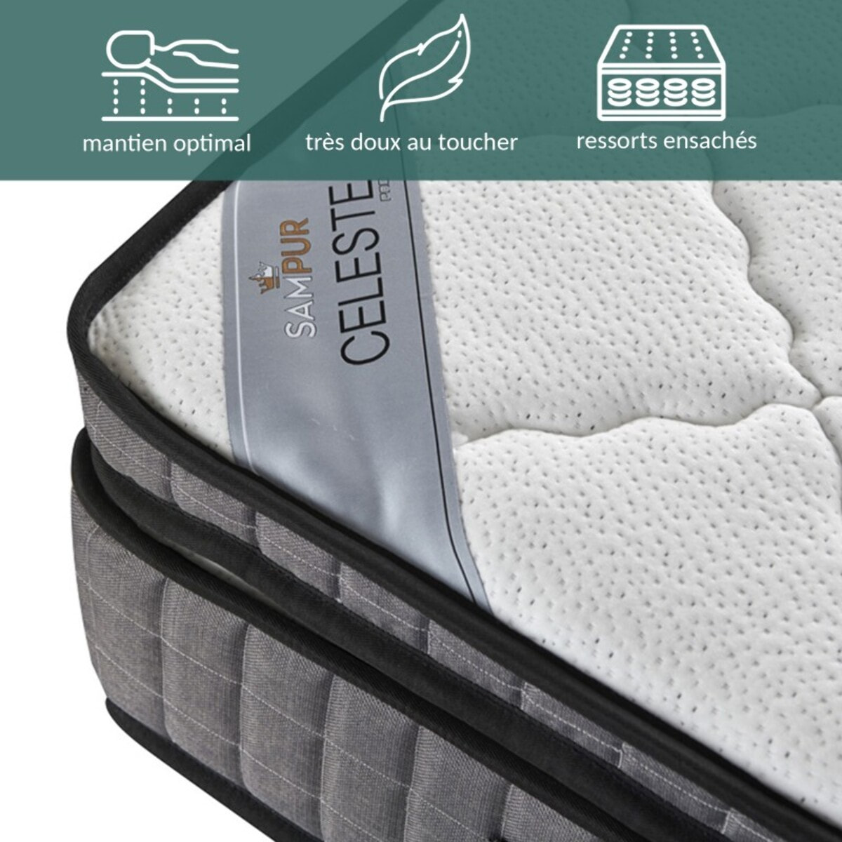 Matelas Céleste | Mémoire de forme et ressorts ensachés | 29 cm | Facilite la circulation sanguine