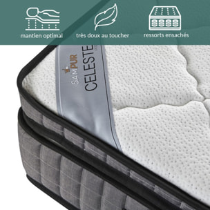 Matelas Céleste | Mémoire de forme et ressorts ensachés | 29 cm | Facilite la circulation sanguine
