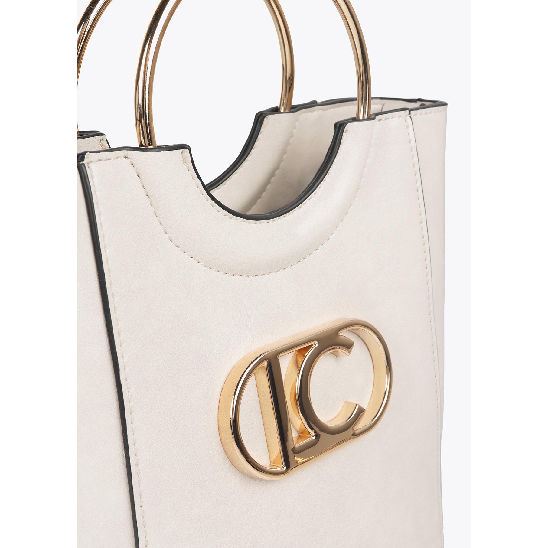 Mini shopper con manico rotondo in metallo in similpelle e logo LC ovale