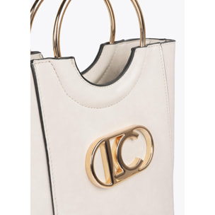 Mini shopper con manico rotondo in metallo in similpelle e logo LC ovale