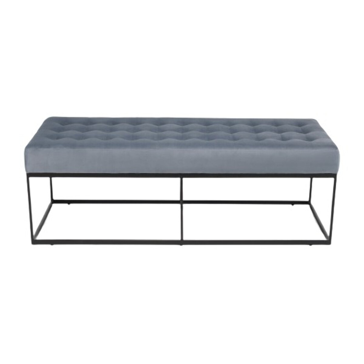 AGATHE - Banc en velours bleu clair capitonné structure métal noir