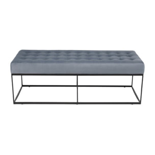 AGATHE - Banc en velours bleu clair capitonné structure métal noir
