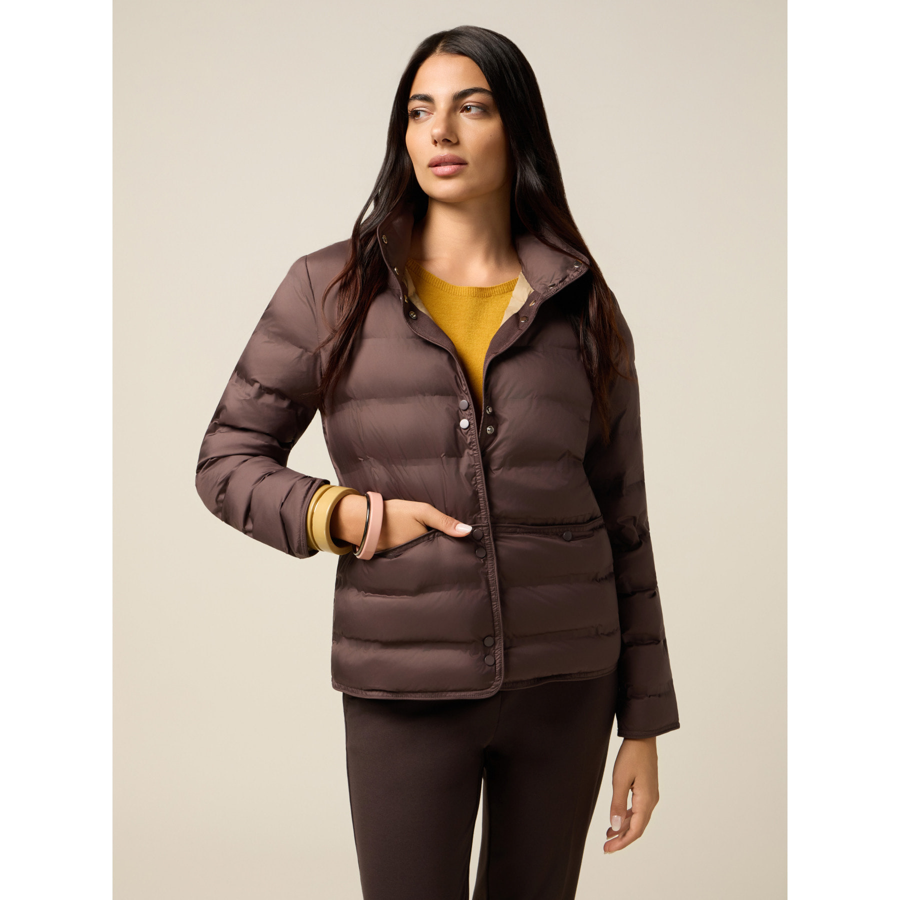 Oltre - Piumino in nylon con collo alto - Marrone