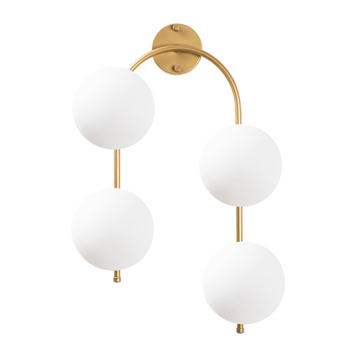 Aplique de pared curvo, 4 blancas, metal , oro brillante, 40x26x62, casquillo 4 x E14 Max 15 W