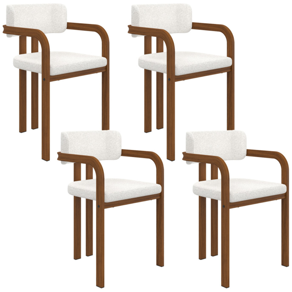 Chaises Elsa avec accoudoirs bouclette pieds effet noyer - lot de 4