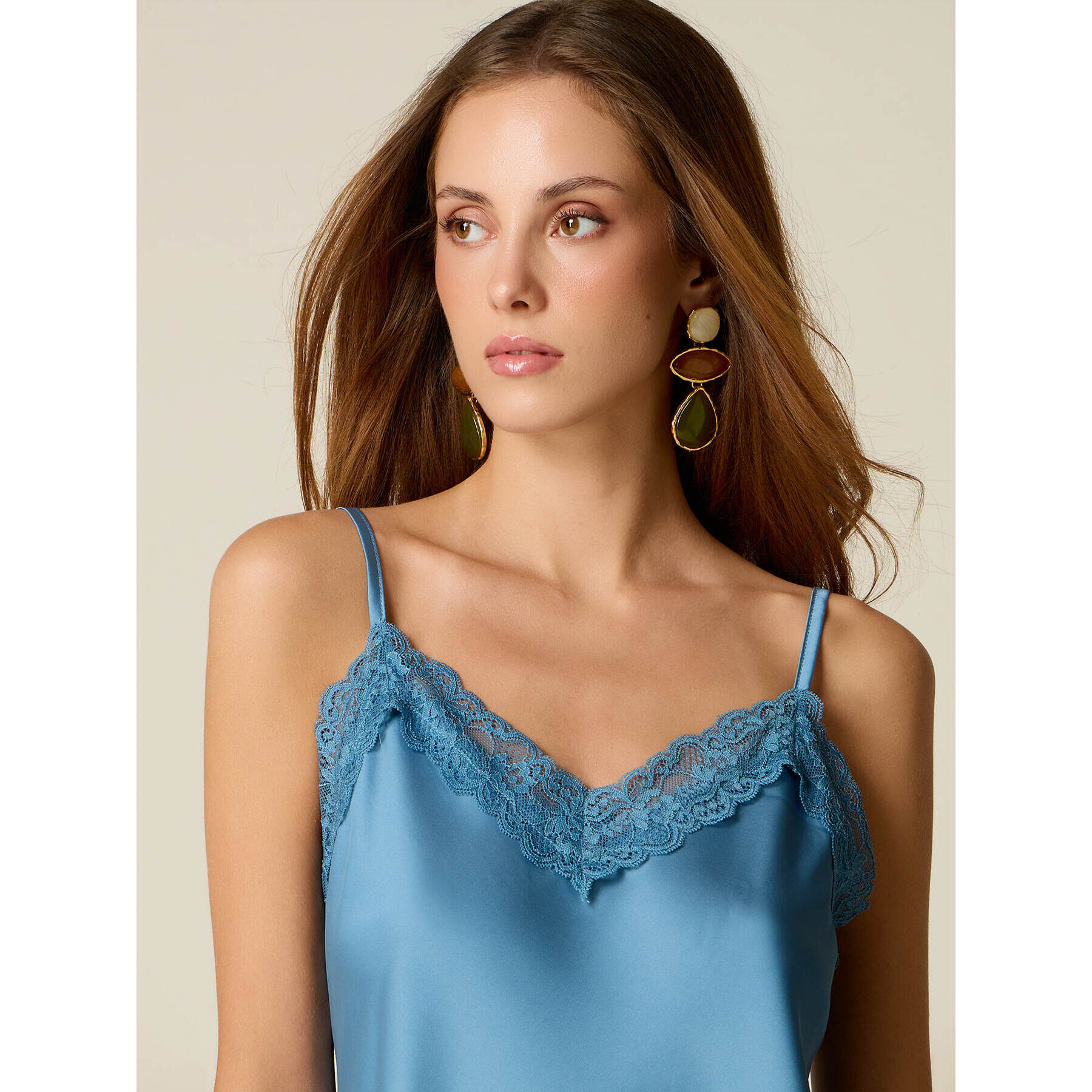 Oltre - Top lingerie in raso e pizzo - Azzurro