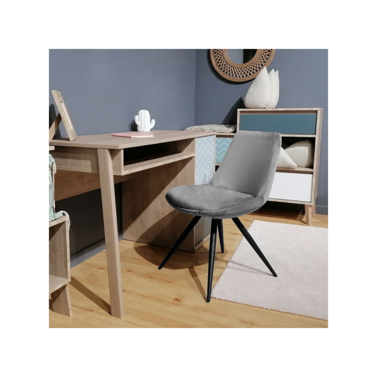 Chaise en velours avec piètement croix en métal noir - COCO