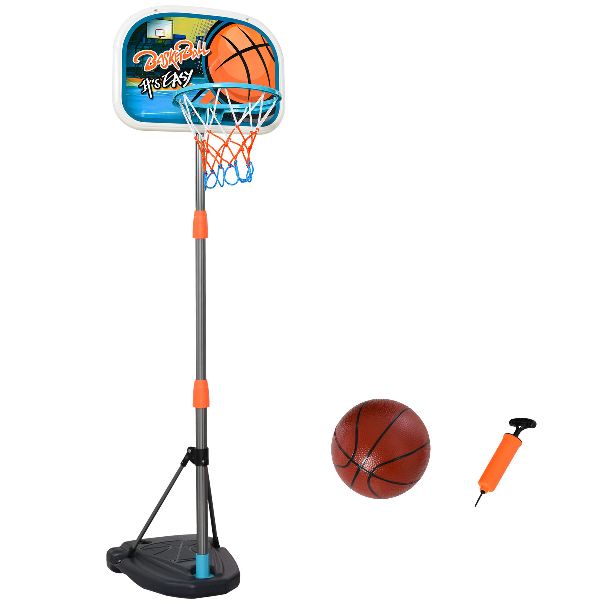 Panier de basket-ball sur pied avec poteau base lestage panneau + ballon + pompe hauteur réglable 1,26 – 1,58 m