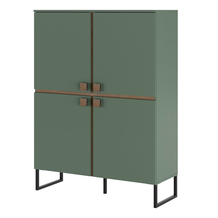 Madia Alta 4 Ante Mobile Soggiorno Moderno Con 4 Ripiani Interni E Piedini Neri Design Elegante Sala Da Pranzo 108 x 144 x 40 Cm Colore Verde E Rovere