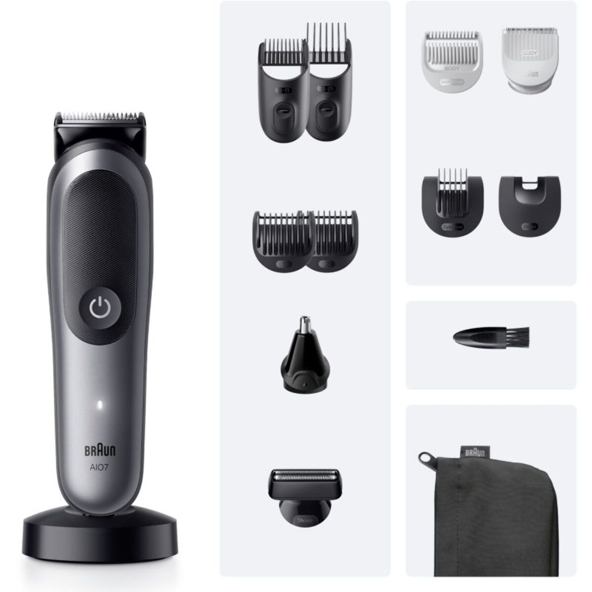 Tondeuse multi usages BRAUN AIO7560, 14 hauteurs de coupe, précision 0,5 mm, autonomie 120 mn