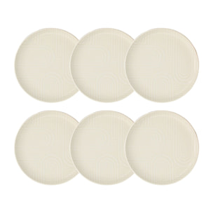 Lot de 6 assiettes à dessert 19cm avec relief en grès blanc  DUNE