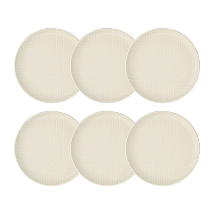 Lot de 6 assiettes à dessert 19cm avec relief en grès blanc  DUNE