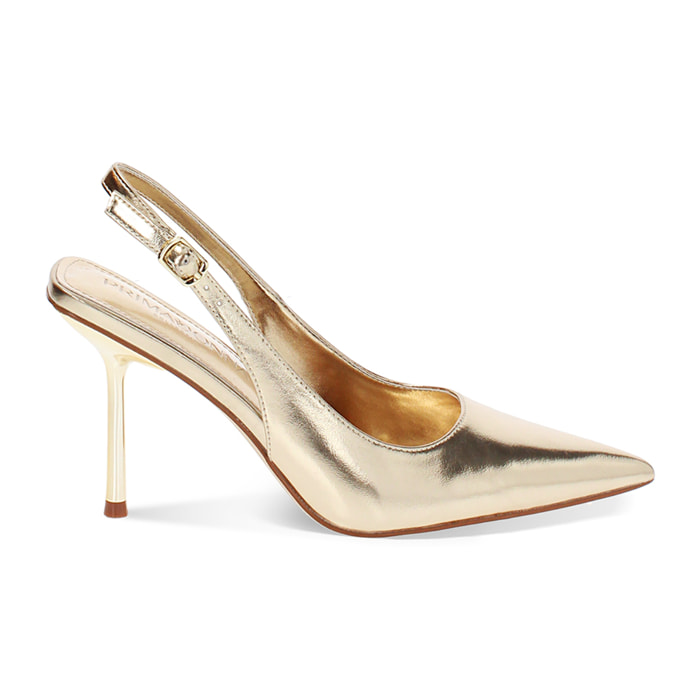 Décolleté slingback donna dorate, tacco 9 cm