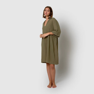 Vestido corto muselina verde cacería