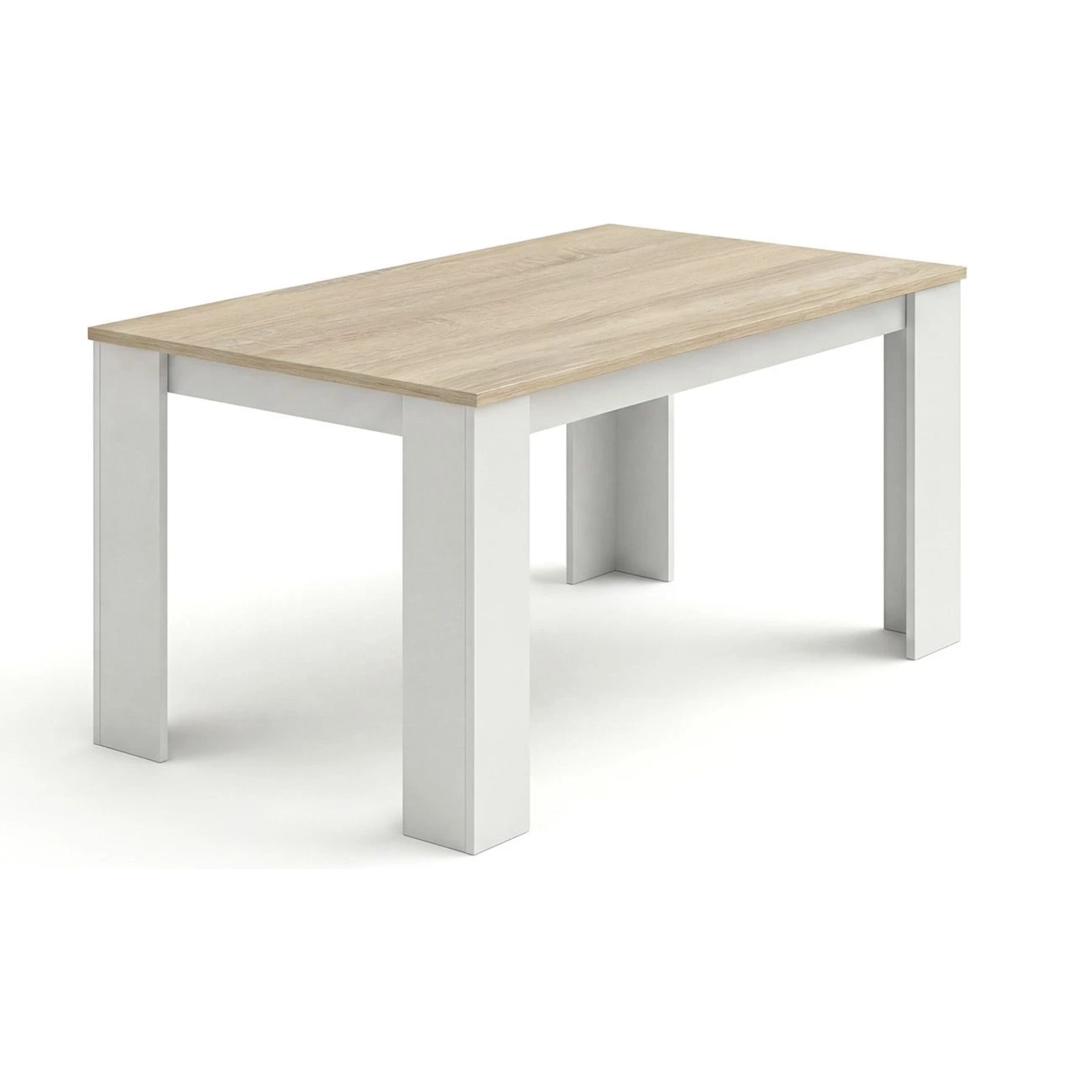 Mesa de comedor fija en blanco artik y roble canadian 140X80 cm Naya Blanco Artik (Blanco Mate) - Roble Canadian