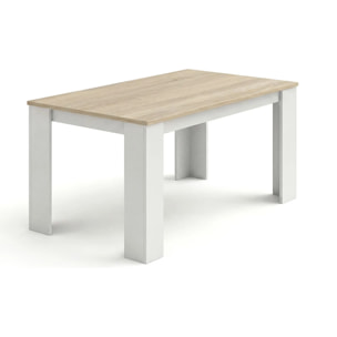 Mesa de comedor fija en blanco artik y roble canadian 140X80 cm Naya Blanco Artik (Blanco Mate) - Roble Canadian