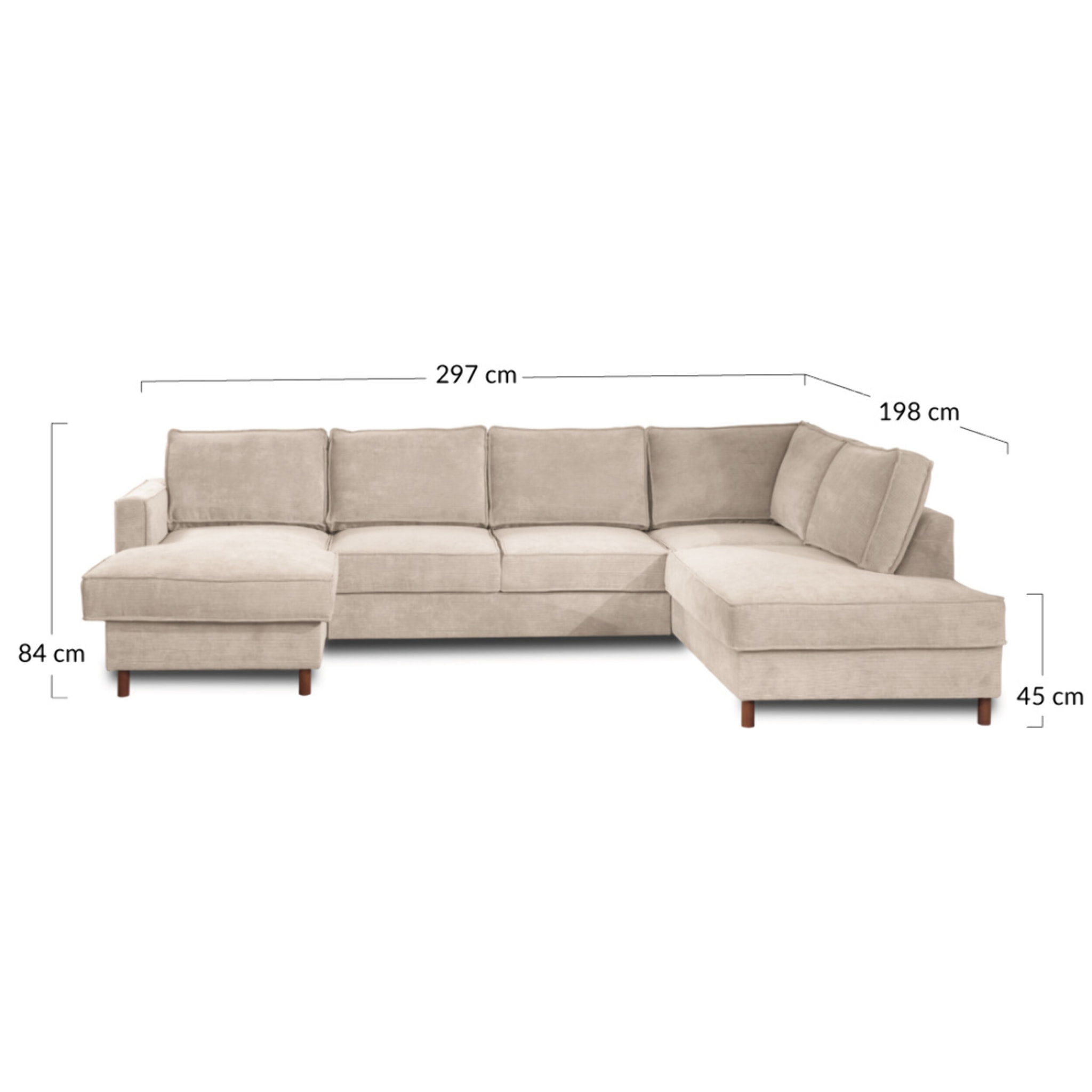 Jake - canapé panoramique d'angle droit - convertible avec coffre - 7 places - en velours côtelé - Gris clair