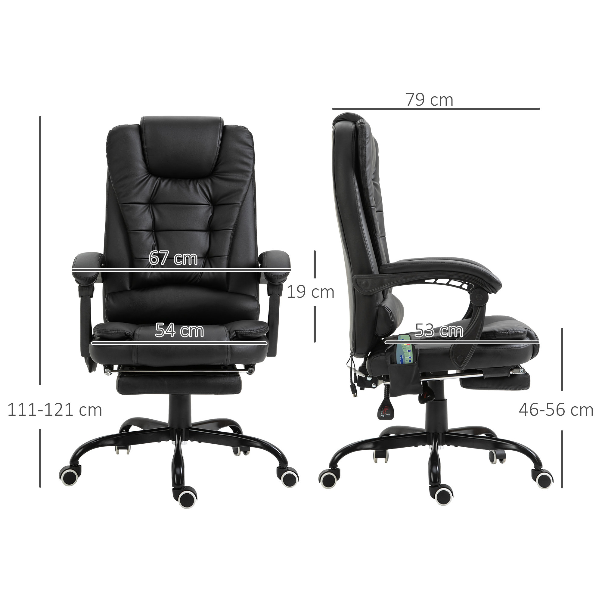 Silla de Oficina con 7 Puntos de Masaje Silla de Masaje Giratoria Silla de Escritorio con Reposapiés Retráctil Altura Ajustable Control Remoto y Tejido de PU Negro