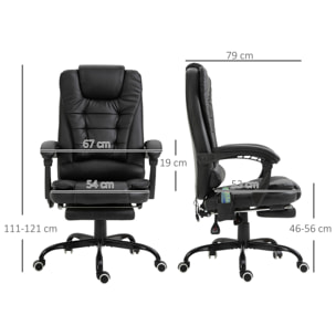 Silla de Oficina con 7 Puntos de Masaje Silla de Masaje Giratoria Silla de Escritorio con Reposapiés Retráctil Altura Ajustable Control Remoto y Tejido de PU Negro