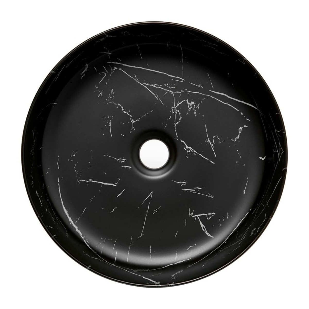 Vasque à poser ronde diamètre 39 cm - effet marbre noir mat - sans trop-plein - SAT Infinitio