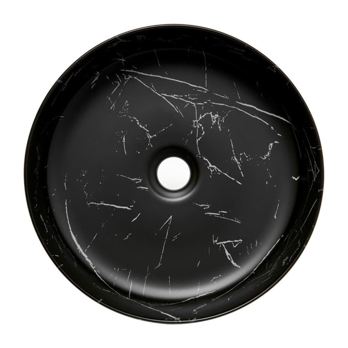 Vasque à poser ronde diamètre 39 cm - effet marbre noir mat - sans trop-plein - SAT Infinitio