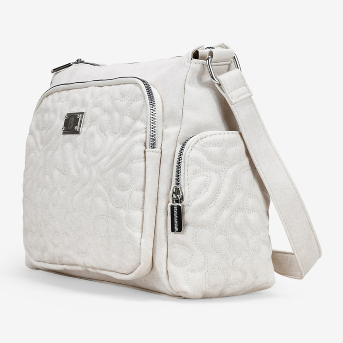 Bolso bandolera beige con bolsillos y cremallera