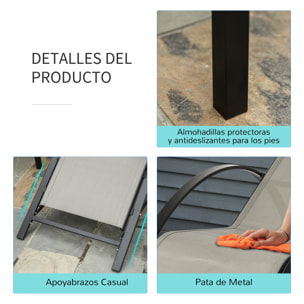 Set de 2 Tumbonas Jardín Exterior con Mesa Auxiliar de Vidrio Templado Tumbonas con Respaldo Reposabrazos para Patio Piscina Terraza Exterior Gris