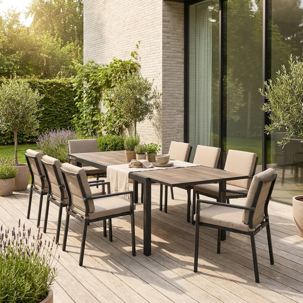 Table de jardin extensible aluminium effet bois 8 places NASHVILLE 240