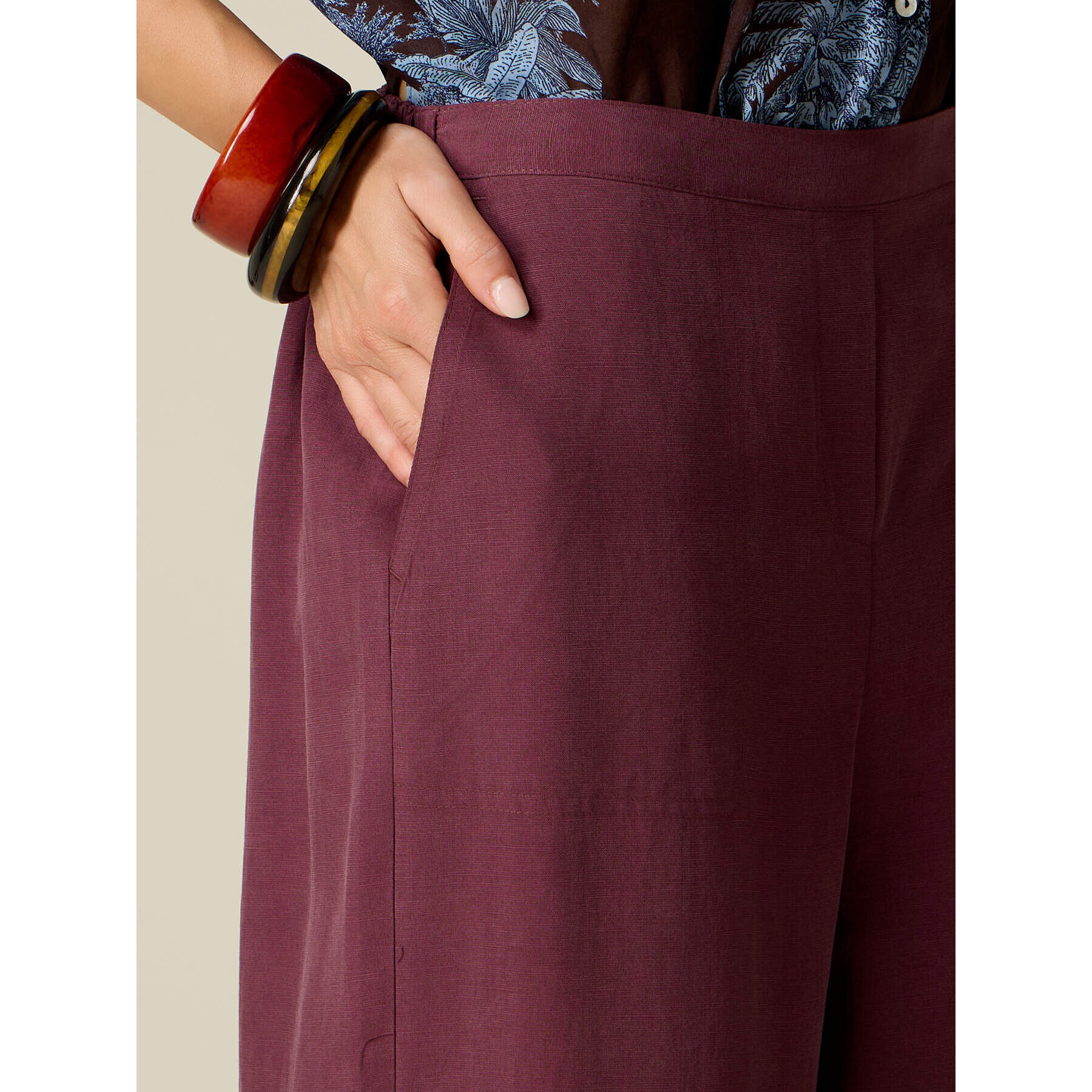 Oltre - Pantaloni palazzo misto lino - Bordeaux