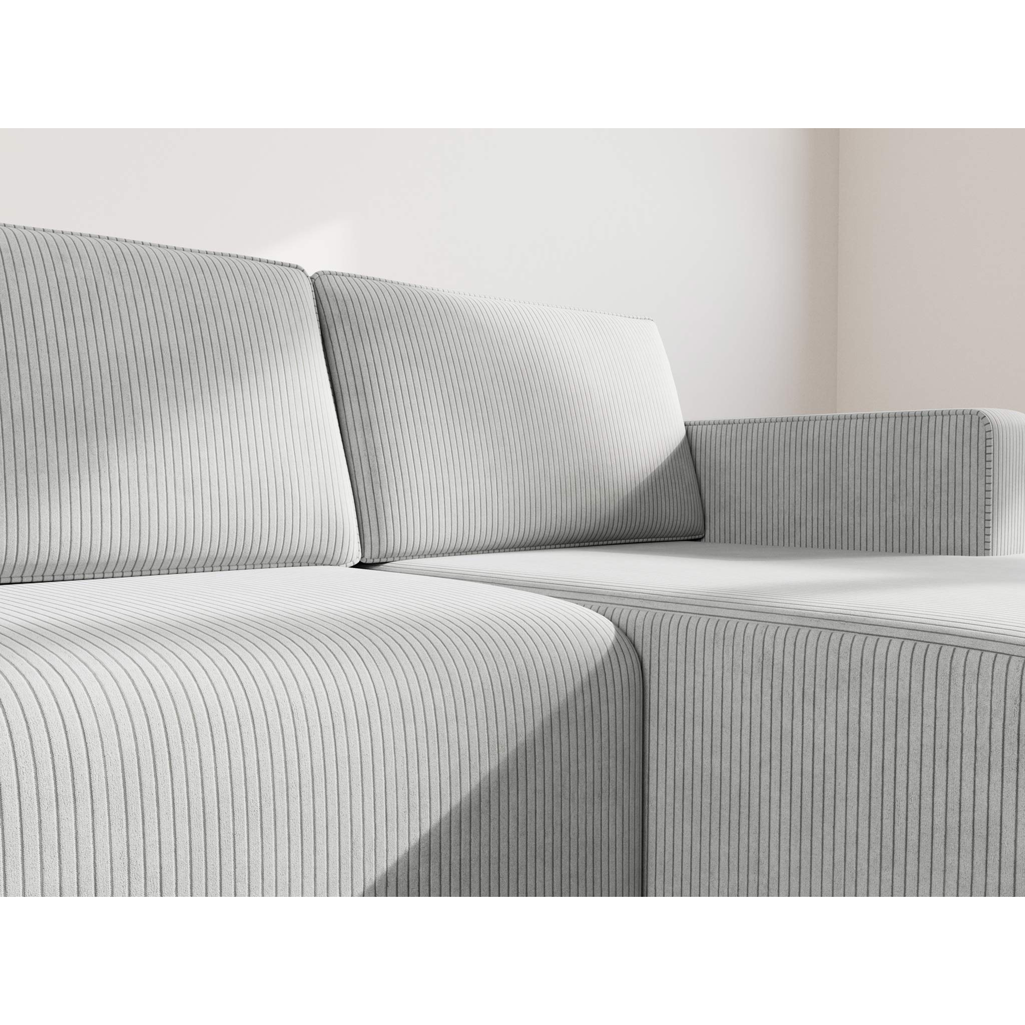 Topaze - canapé d'angle droit 4 places convertible avec coffre en velours côtelé - Gris clair