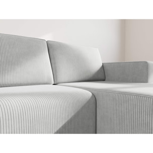 Topaze - canapé d'angle droit 4 places convertible avec coffre en velours côtelé - Gris clair