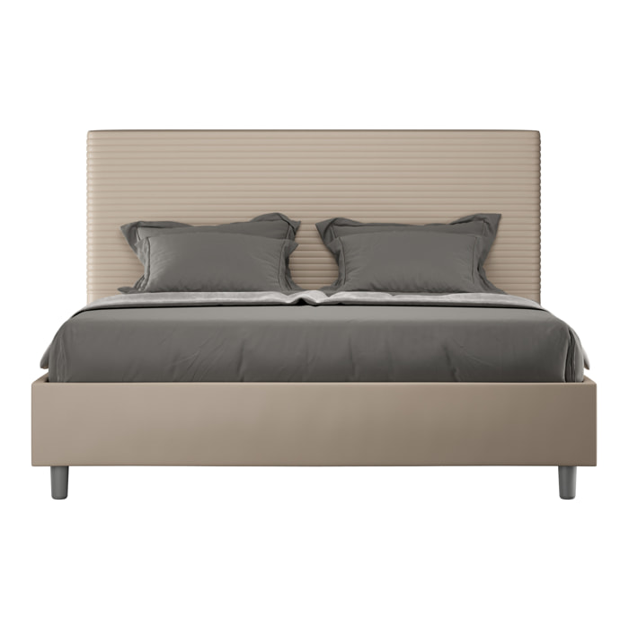 Letto matrimoniale contenitore imbottito 160x200 similpelle tortora Focus