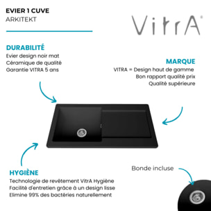 Evier 1 cuve avec égouttoir et vidage manuel Arkitekt noir mat