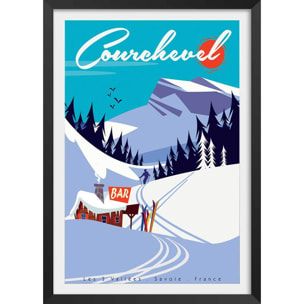 Poster ski courchevel Affiche + cadre en bois - Noir