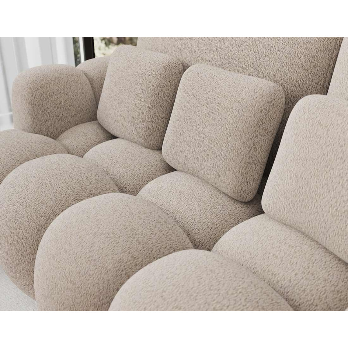 Dorian - Canapé droit 3 places convertible avec coffre en tissu bouclette - Beige